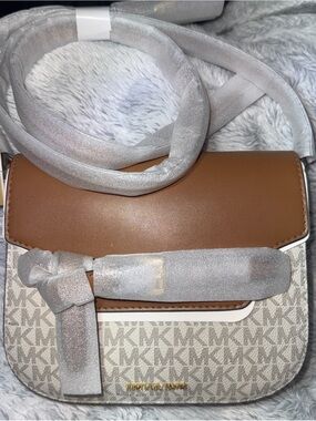 Michael Kors Tan and Beige Logo Crossbody Bag